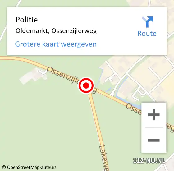 Locatie op kaart van de 112 melding: Politie Oldemarkt, Ossenzijlerweg op 3 september 2019 06:34