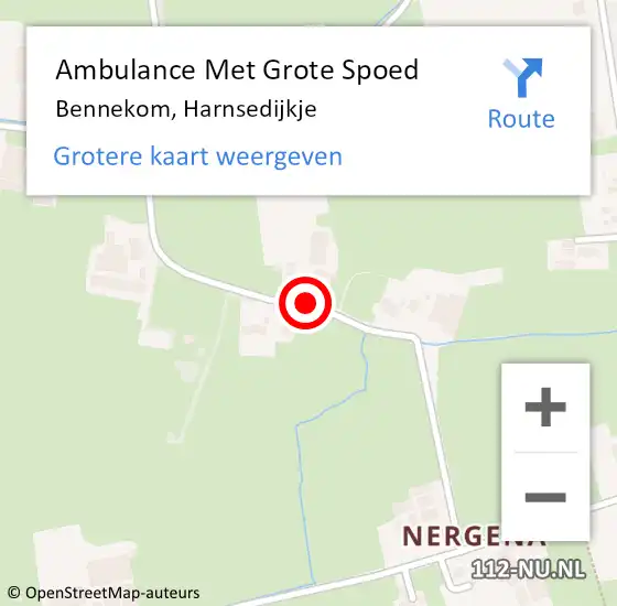 Locatie op kaart van de 112 melding: Ambulance Met Grote Spoed Naar Bennekom, Harnsedijkje op 3 september 2019 07:01