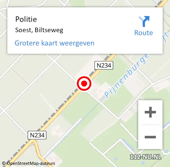 Locatie op kaart van de 112 melding: Politie Soest, Biltseweg op 3 september 2019 07:55