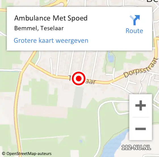 Locatie op kaart van de 112 melding: Ambulance Met Spoed Naar Bemmel, Teselaar op 3 september 2019 08:01