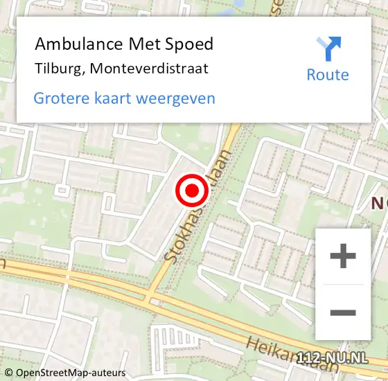 Locatie op kaart van de 112 melding: Ambulance Met Spoed Naar Tilburg, Monteverdistraat op 3 september 2019 09:51