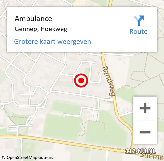 Locatie op kaart van de 112 melding: Ambulance Gennep, Hoekweg op 3 september 2019 09:57