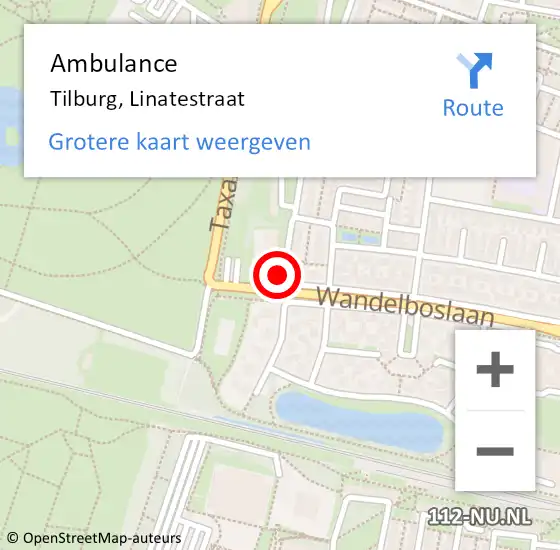 Locatie op kaart van de 112 melding: Ambulance Tilburg, Linatestraat op 3 september 2019 10:28