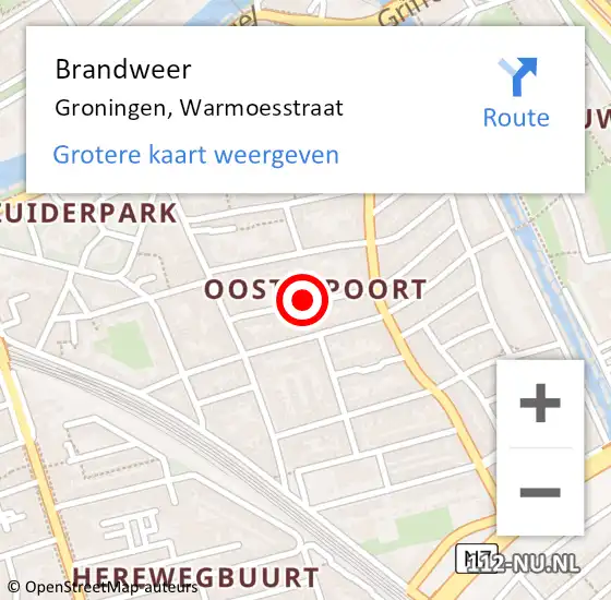 Locatie op kaart van de 112 melding: Brandweer Groningen, Warmoesstraat op 3 september 2019 10:37