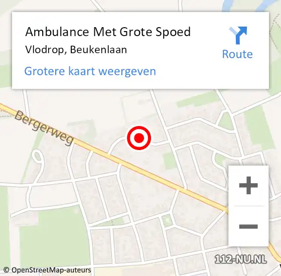 Locatie op kaart van de 112 melding: Ambulance Met Grote Spoed Naar Vlodrop, Beukenlaan op 3 september 2019 11:16