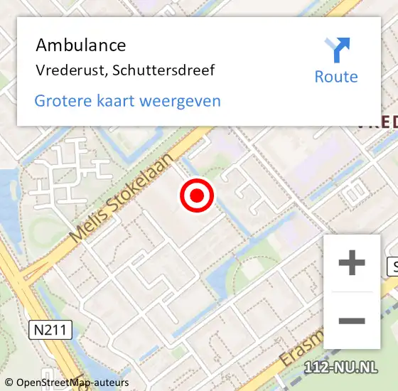 Locatie op kaart van de 112 melding: Ambulance Vrederust, Schuttersdreef op 3 september 2019 12:06