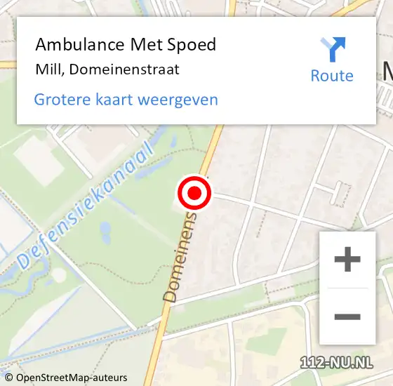 Locatie op kaart van de 112 melding: Ambulance Met Spoed Naar Mill, Domeinenstraat op 3 september 2019 12:46