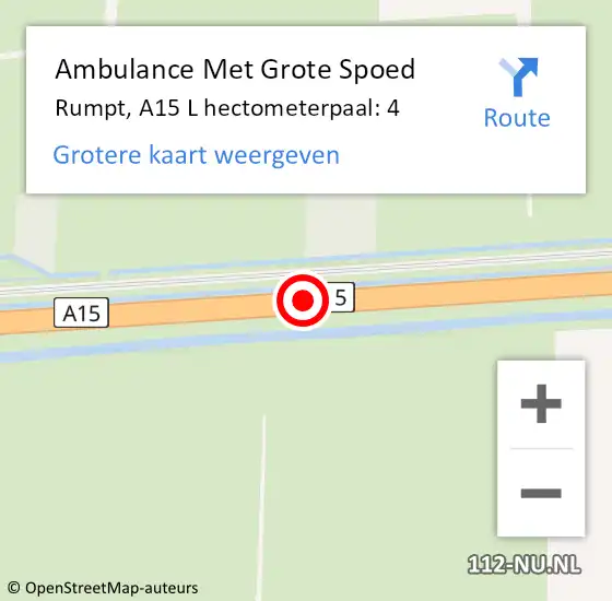 Locatie op kaart van de 112 melding: Ambulance Met Grote Spoed Naar Rumpt, A15 L op 3 september 2019 12:53