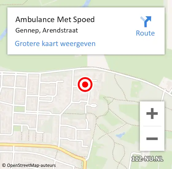 Locatie op kaart van de 112 melding: Ambulance Met Spoed Naar Gennep, Arendstraat op 3 september 2019 14:09