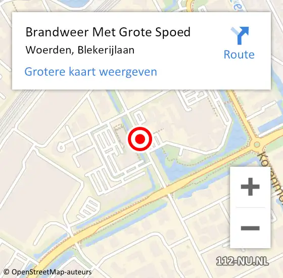 Locatie op kaart van de 112 melding: Brandweer Met Grote Spoed Naar Woerden, Blekerijlaan op 3 september 2019 14:12