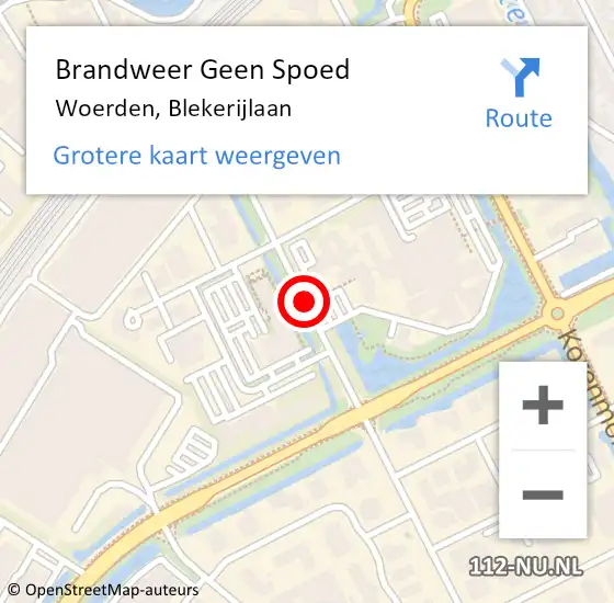 Locatie op kaart van de 112 melding: Brandweer Geen Spoed Naar Woerden, Blekerijlaan op 3 september 2019 14:12