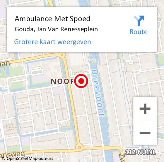 Locatie op kaart van de 112 melding: Ambulance Met Spoed Naar Gouda, Jan Van Renesseplein op 3 september 2019 16:10
