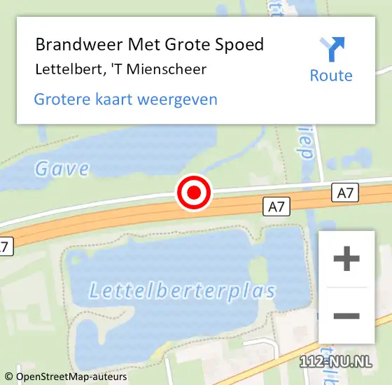 Locatie op kaart van de 112 melding: Brandweer Met Grote Spoed Naar Lettelbert, 'T Mienscheer op 3 september 2019 17:07