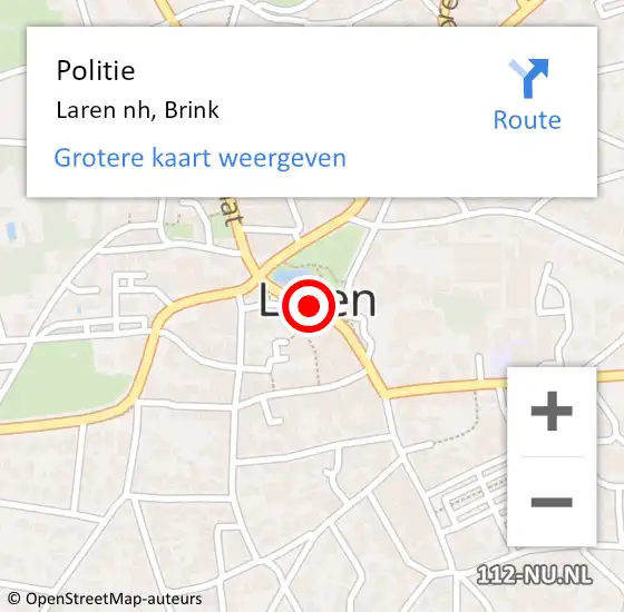 Locatie op kaart van de 112 melding: Politie Laren nh, Brink op 3 september 2019 18:56