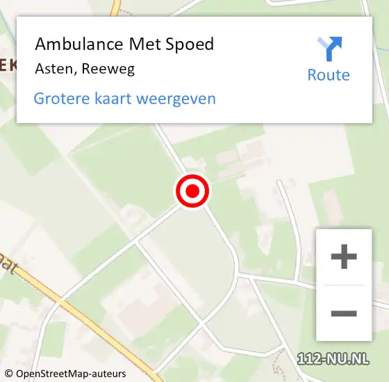 Locatie op kaart van de 112 melding: Ambulance Met Spoed Naar Asten, Reeweg op 3 september 2019 19:48
