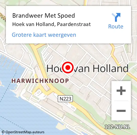 Locatie op kaart van de 112 melding: Brandweer Met Spoed Naar Hoek van Holland, Paardenstraat op 3 september 2019 21:15