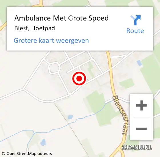 Locatie op kaart van de 112 melding: Ambulance Met Grote Spoed Naar Biest, Hoefpad op 3 september 2019 21:54