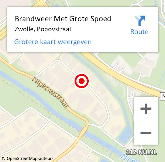 Locatie op kaart van de 112 melding: Brandweer Met Grote Spoed Naar Zwolle, Popovstraat op 3 september 2019 23:34