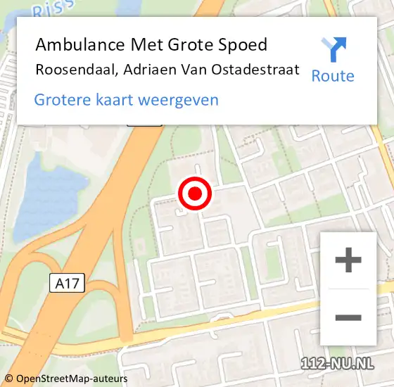 Locatie op kaart van de 112 melding: Ambulance Met Grote Spoed Naar Roosendaal, Adriaen van Ostadestraat op 4 september 2019 04:03