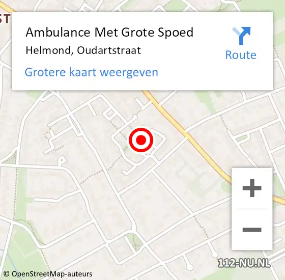 Locatie op kaart van de 112 melding: Ambulance Met Grote Spoed Naar Helmond, Oudartstraat op 4 september 2019 04:05