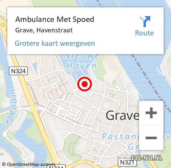 Locatie op kaart van de 112 melding: Ambulance Met Spoed Naar Grave, Havenstraat op 4 september 2019 08:20