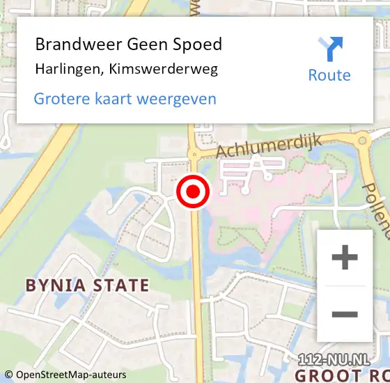 Locatie op kaart van de 112 melding: Brandweer Geen Spoed Naar Harlingen, Kimswerderweg op 4 september 2019 08:35