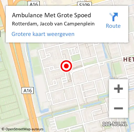 Locatie op kaart van de 112 melding: Ambulance Met Grote Spoed Naar Rotterdam, Jacob van Campenplein op 4 september 2019 08:51