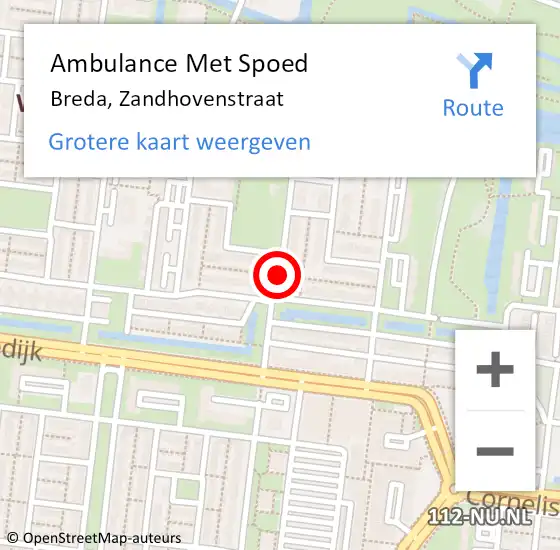 Locatie op kaart van de 112 melding: Ambulance Met Spoed Naar Breda, Zandhovenstraat op 4 september 2019 10:56