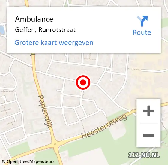 Locatie op kaart van de 112 melding: Ambulance Geffen, Runrotstraat op 4 september 2019 11:18