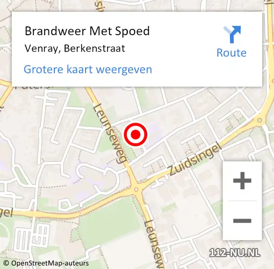 Locatie op kaart van de 112 melding: Brandweer Met Spoed Naar Venray, Berkenstraat op 4 september 2019 11:20