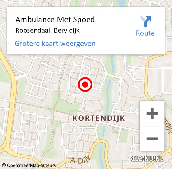 Locatie op kaart van de 112 melding: Ambulance Met Spoed Naar Roosendaal, Beryldijk op 4 september 2019 12:42