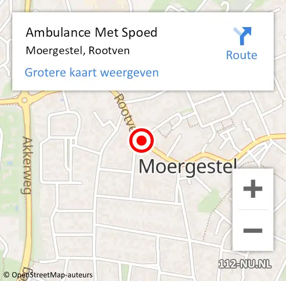 Locatie op kaart van de 112 melding: Ambulance Met Spoed Naar Moergestel, Rootven op 4 september 2019 13:01