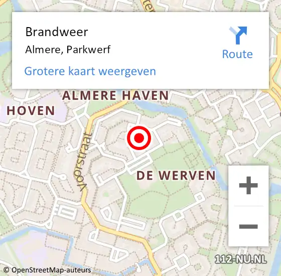 Locatie op kaart van de 112 melding: Brandweer Almere, Parkwerf op 4 september 2019 13:32