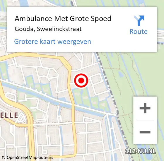 Locatie op kaart van de 112 melding: Ambulance Met Grote Spoed Naar Gouda, Sweelinckstraat op 4 september 2019 15:05