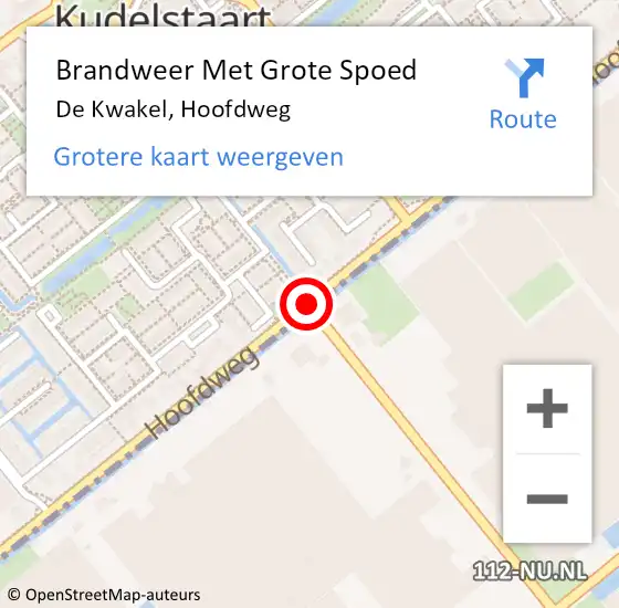 Locatie op kaart van de 112 melding: Brandweer Met Grote Spoed Naar De Kwakel, Hoofdweg op 4 september 2019 15:18