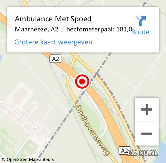 Locatie op kaart van de 112 melding: Ambulance Met Spoed Naar Maarheeze, A2 Li hectometerpaal: 186,0 op 4 september 2019 15:31