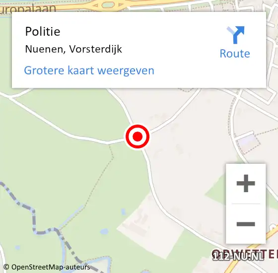 Locatie op kaart van de 112 melding: Politie Nuenen, Vorsterdijk op 4 september 2019 16:02