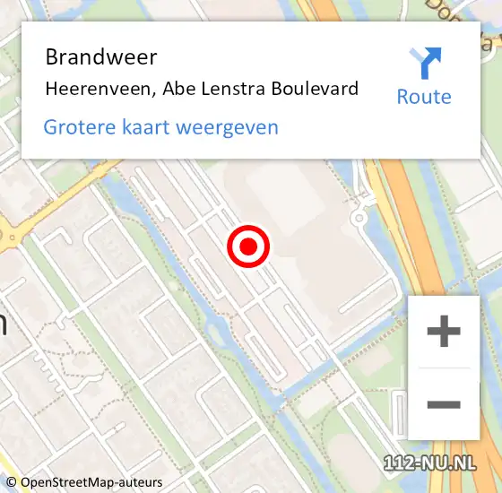 Locatie op kaart van de 112 melding: Brandweer Heerenveen, Abe Lenstra Boulevard op 4 september 2019 16:12