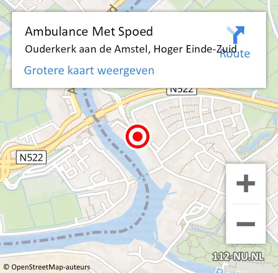 Locatie op kaart van de 112 melding: Ambulance Met Spoed Naar Ouderkerk aan de Amstel, Hoger Einde-Zuid op 4 september 2019 16:35