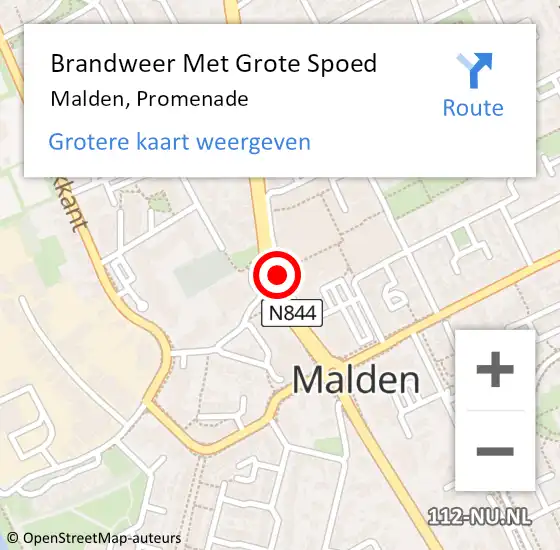 Locatie op kaart van de 112 melding: Brandweer Met Grote Spoed Naar Malden, Promenade op 4 september 2019 16:52