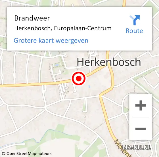 Locatie op kaart van de 112 melding: Brandweer Herkenbosch, Europalaan-Centrum op 4 september 2019 17:13