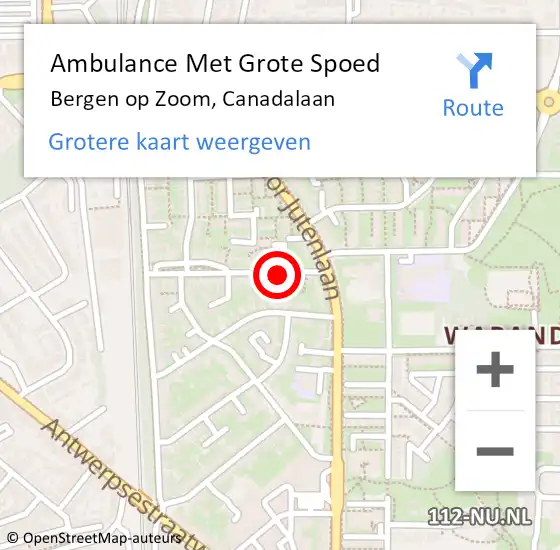 Locatie op kaart van de 112 melding: Ambulance Met Grote Spoed Naar Bergen op Zoom, Canadalaan op 4 september 2019 17:20