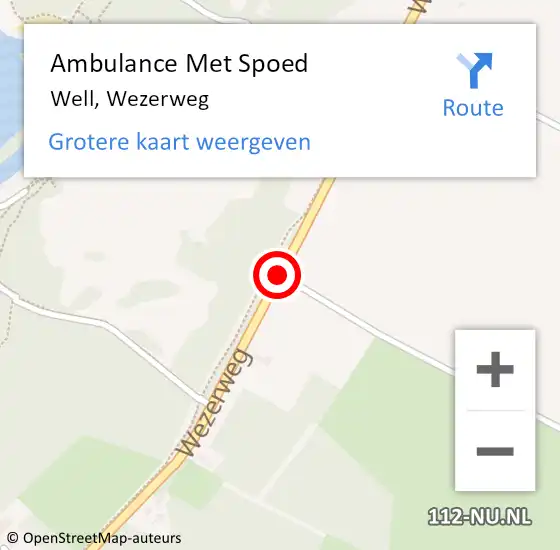 Locatie op kaart van de 112 melding: Ambulance Met Spoed Naar Well, Wezerweg op 4 september 2019 17:39