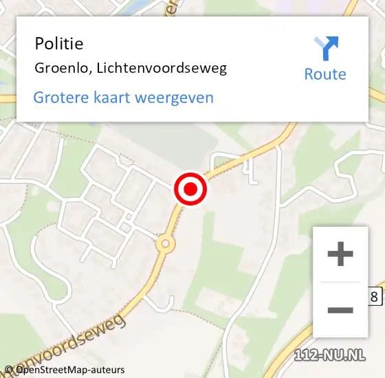 Locatie op kaart van de 112 melding: Politie Groenlo, Lichtenvoordseweg op 4 september 2019 17:50