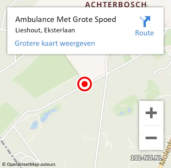 Locatie op kaart van de 112 melding: Ambulance Met Grote Spoed Naar Lieshout, Eksterlaan op 4 september 2019 19:18