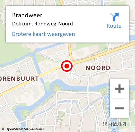 Locatie op kaart van de 112 melding: Brandweer Dokkum, Rondweg-Noord op 4 september 2019 20:12