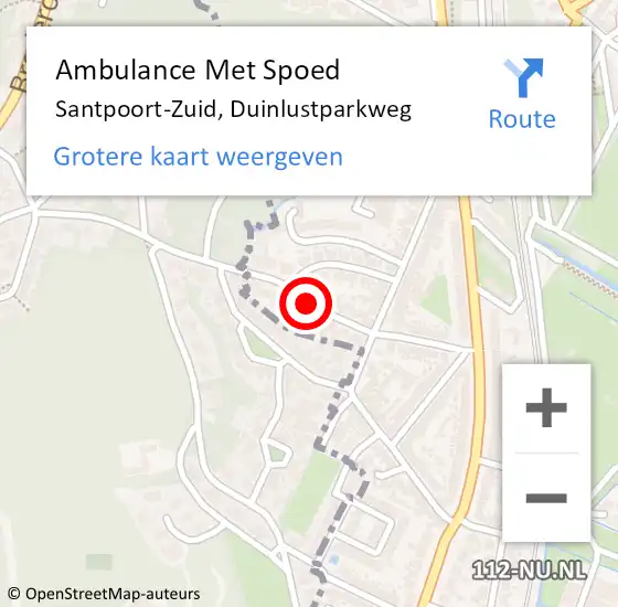 Locatie op kaart van de 112 melding: Ambulance Met Spoed Naar Santpoort-Zuid, Duinlustparkweg op 4 september 2019 20:12