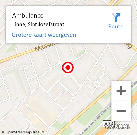 Locatie op kaart van de 112 melding: Ambulance Linne, Sint Jozefstraat op 12 april 2014 19:22