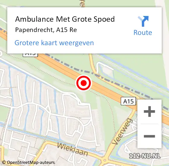 Locatie op kaart van de 112 melding: Ambulance Met Grote Spoed Naar Papendrecht, A15 Re op 4 september 2019 22:43