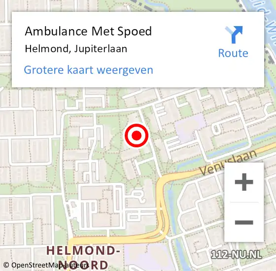 Locatie op kaart van de 112 melding: Ambulance Met Spoed Naar Helmond, Jupiterlaan op 4 september 2019 22:47
